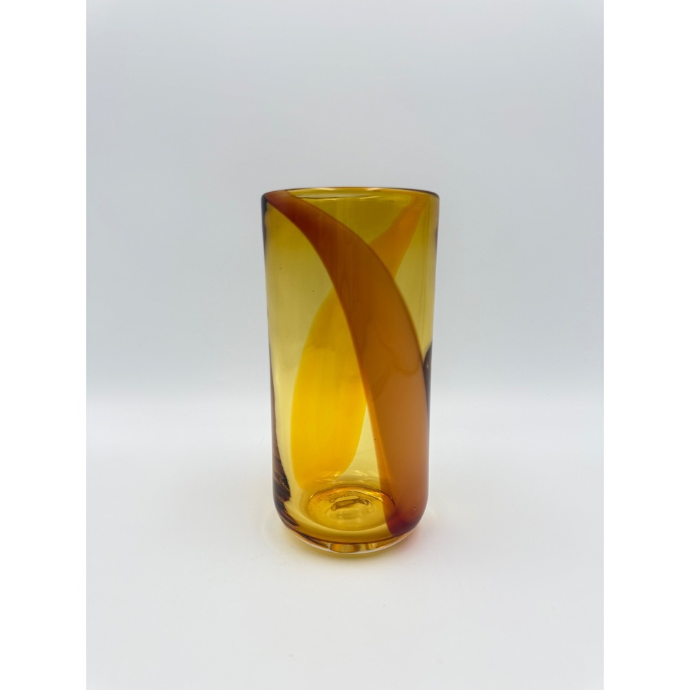 Vintage Pier 1 Imports 6" Amber Handblown Art Glass Tumbler Drinkware